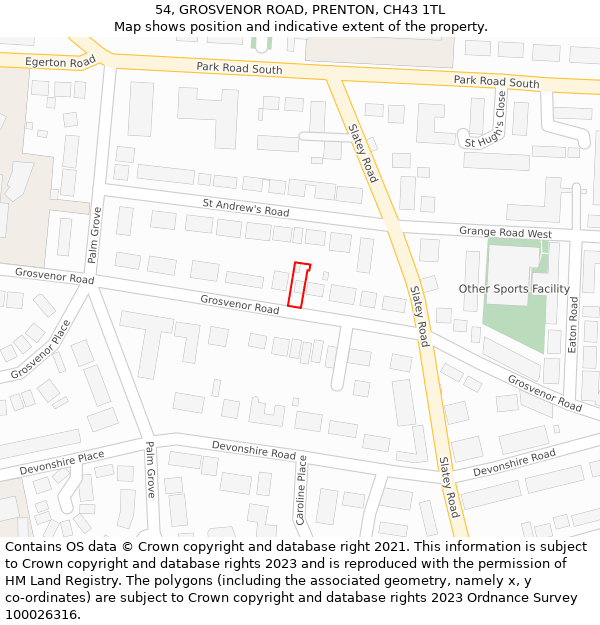 54, GROSVENOR ROAD, PRENTON, CH43 1TL: Location map and indicative extent of plot