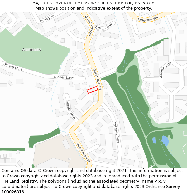 54, GUEST AVENUE, EMERSONS GREEN, BRISTOL, BS16 7GA: Location map and indicative extent of plot