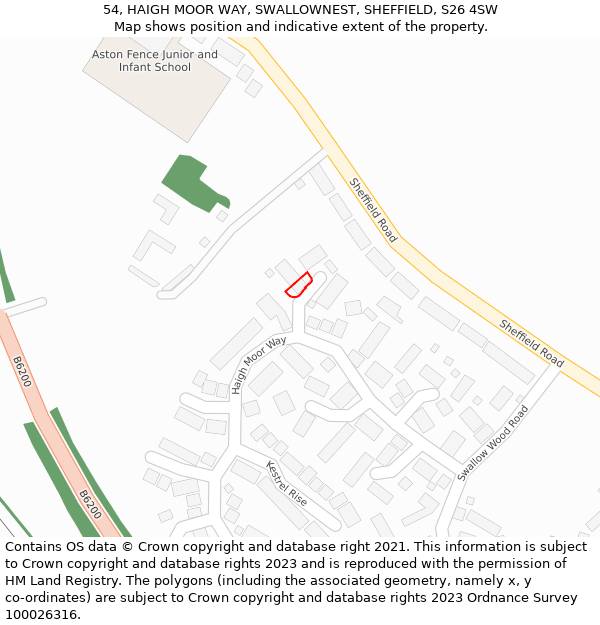 54, HAIGH MOOR WAY, SWALLOWNEST, SHEFFIELD, S26 4SW: Location map and indicative extent of plot