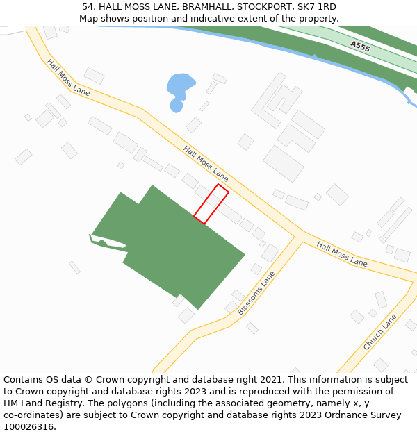 54, HALL MOSS LANE, BRAMHALL, STOCKPORT, SK7 1RD: Location map and indicative extent of plot