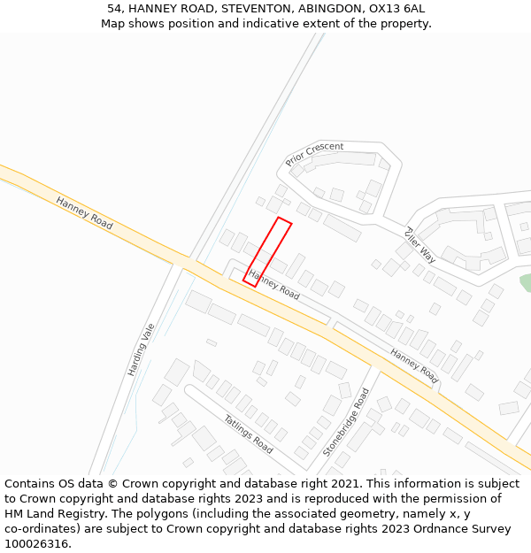 54, HANNEY ROAD, STEVENTON, ABINGDON, OX13 6AL: Location map and indicative extent of plot