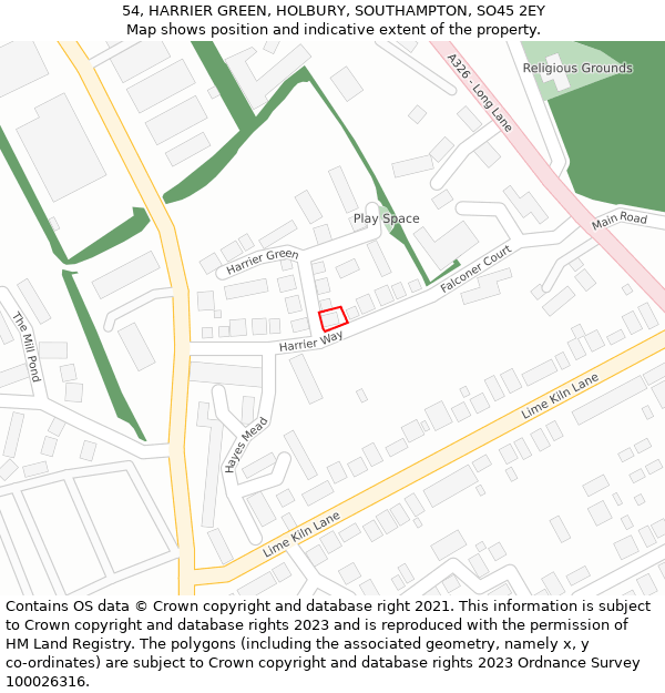 54, HARRIER GREEN, HOLBURY, SOUTHAMPTON, SO45 2EY: Location map and indicative extent of plot