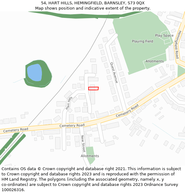 54, HART HILLS, HEMINGFIELD, BARNSLEY, S73 0QX: Location map and indicative extent of plot
