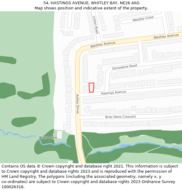 54, HASTINGS AVENUE, WHITLEY BAY, NE26 4AG: Location map and indicative extent of plot