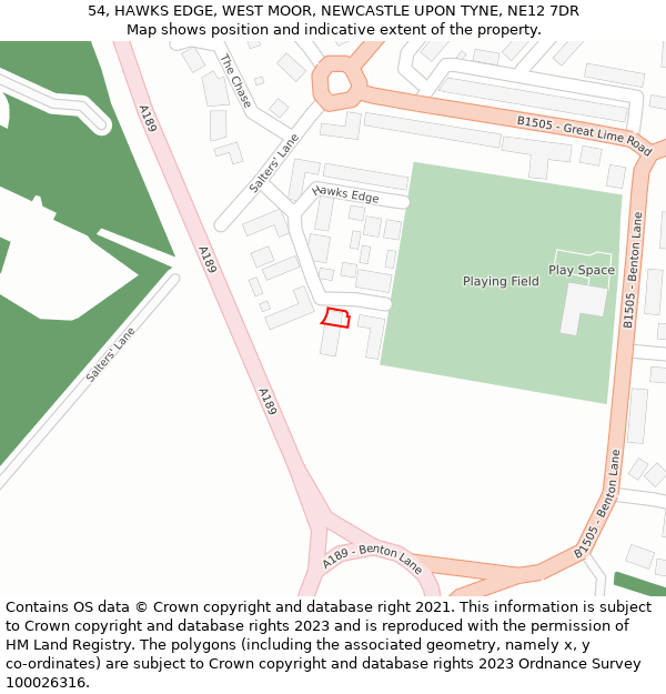 54, HAWKS EDGE, WEST MOOR, NEWCASTLE UPON TYNE, NE12 7DR: Location map and indicative extent of plot