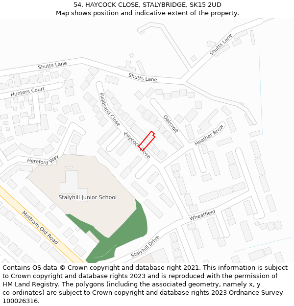 54, HAYCOCK CLOSE, STALYBRIDGE, SK15 2UD: Location map and indicative extent of plot