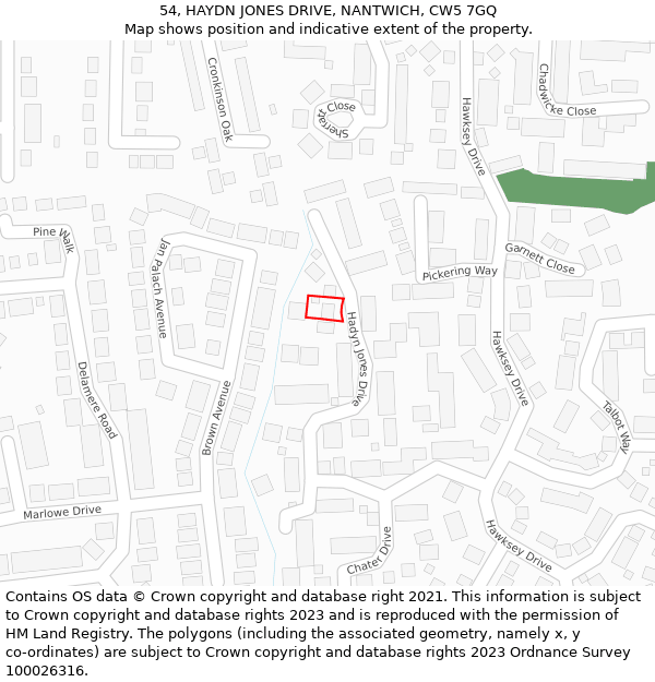 54, HAYDN JONES DRIVE, NANTWICH, CW5 7GQ: Location map and indicative extent of plot