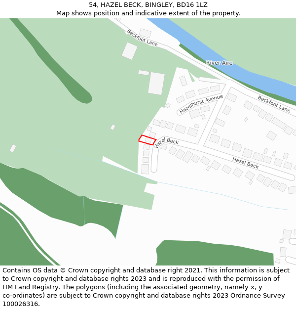 54, HAZEL BECK, BINGLEY, BD16 1LZ: Location map and indicative extent of plot