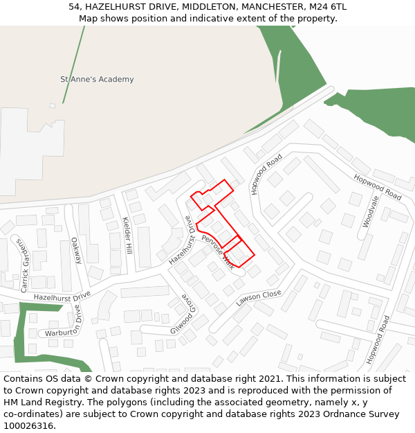 54, HAZELHURST DRIVE, MIDDLETON, MANCHESTER, M24 6TL: Location map and indicative extent of plot