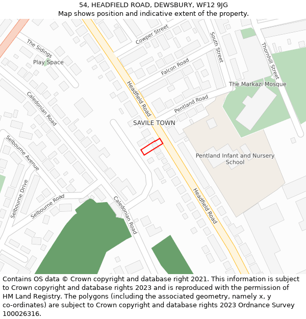 54, HEADFIELD ROAD, DEWSBURY, WF12 9JG: Location map and indicative extent of plot