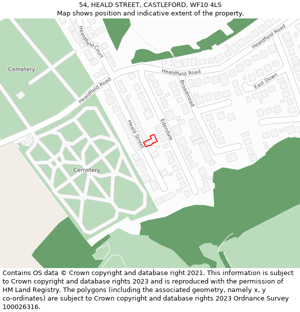 54, HEALD STREET, CASTLEFORD, WF10 4LS: Location map and indicative extent of plot