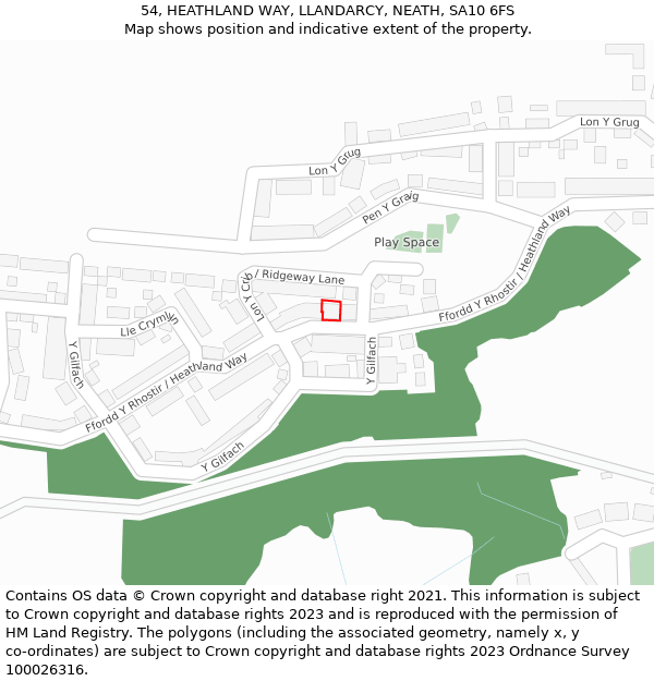 54, HEATHLAND WAY, LLANDARCY, NEATH, SA10 6FS: Location map and indicative extent of plot