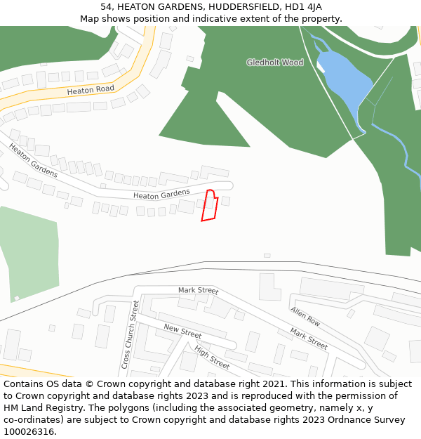 54, HEATON GARDENS, HUDDERSFIELD, HD1 4JA: Location map and indicative extent of plot