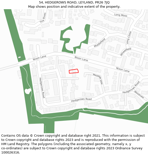 54, HEDGEROWS ROAD, LEYLAND, PR26 7JQ: Location map and indicative extent of plot