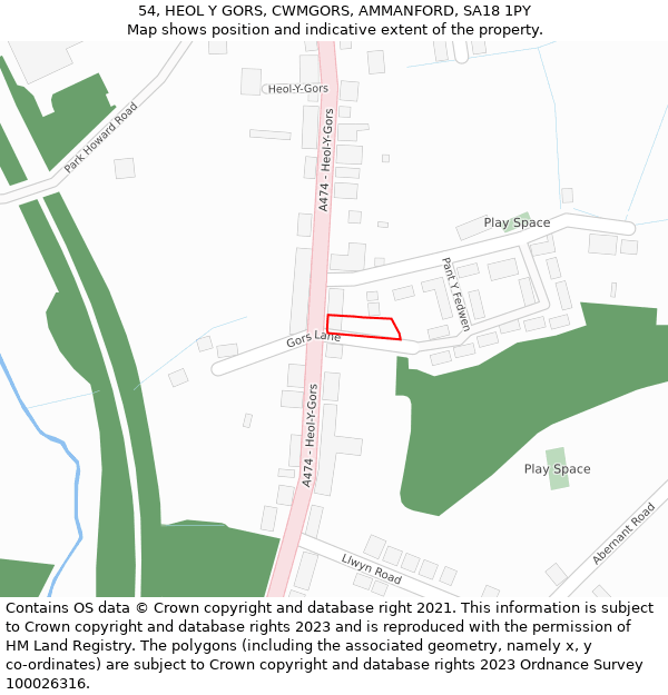 54, HEOL Y GORS, CWMGORS, AMMANFORD, SA18 1PY: Location map and indicative extent of plot