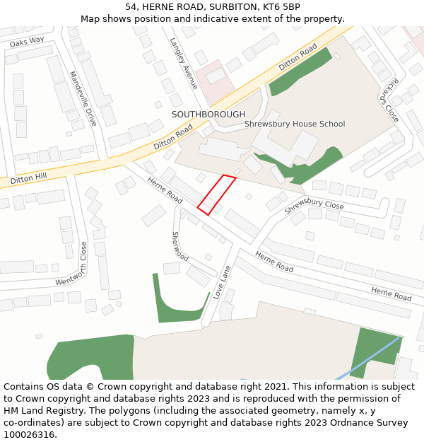 54, HERNE ROAD, SURBITON, KT6 5BP: Location map and indicative extent of plot