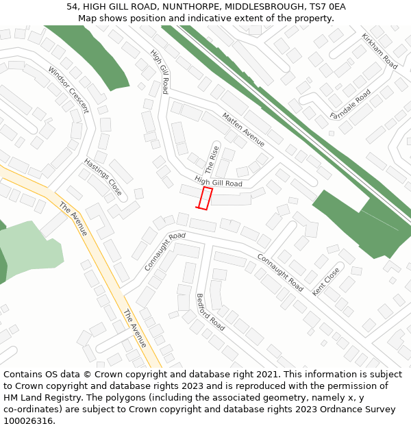 54, HIGH GILL ROAD, NUNTHORPE, MIDDLESBROUGH, TS7 0EA: Location map and indicative extent of plot