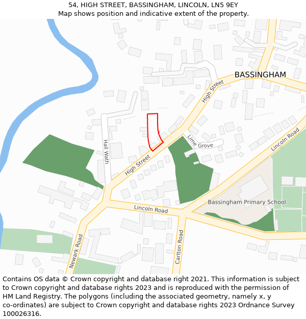 54, HIGH STREET, BASSINGHAM, LINCOLN, LN5 9EY: Location map and indicative extent of plot