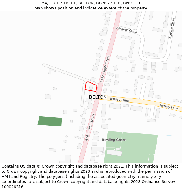 54, HIGH STREET, BELTON, DONCASTER, DN9 1LR: Location map and indicative extent of plot