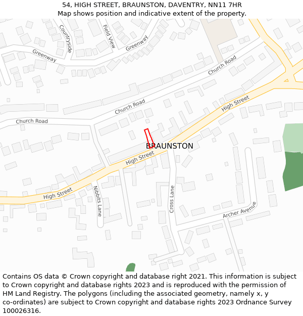 54, HIGH STREET, BRAUNSTON, DAVENTRY, NN11 7HR: Location map and indicative extent of plot