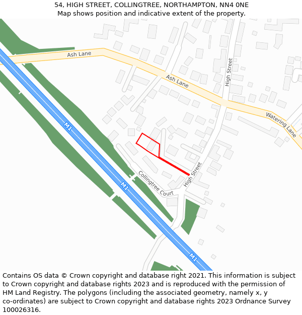 54, HIGH STREET, COLLINGTREE, NORTHAMPTON, NN4 0NE: Location map and indicative extent of plot