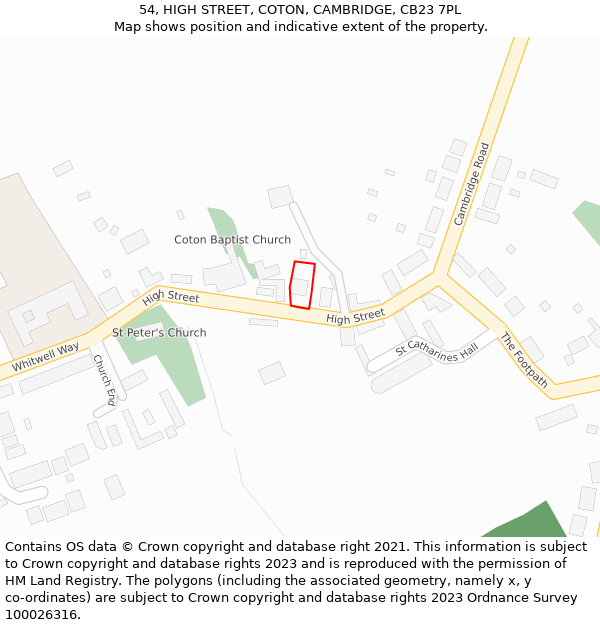 54, HIGH STREET, COTON, CAMBRIDGE, CB23 7PL: Location map and indicative extent of plot
