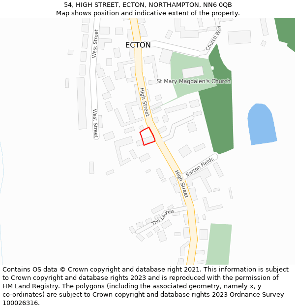 54, HIGH STREET, ECTON, NORTHAMPTON, NN6 0QB: Location map and indicative extent of plot