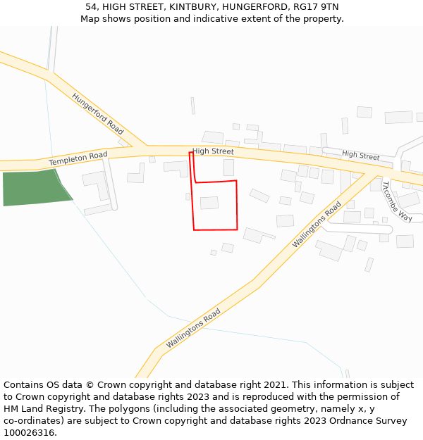54, HIGH STREET, KINTBURY, HUNGERFORD, RG17 9TN: Location map and indicative extent of plot