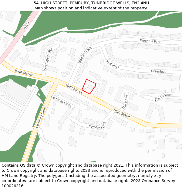 54, HIGH STREET, PEMBURY, TUNBRIDGE WELLS, TN2 4NU: Location map and indicative extent of plot