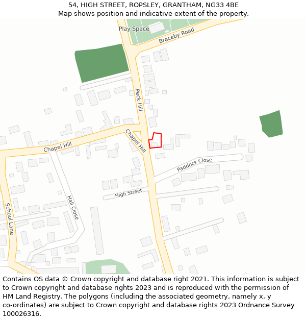 54, HIGH STREET, ROPSLEY, GRANTHAM, NG33 4BE: Location map and indicative extent of plot
