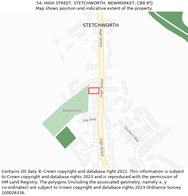 54, HIGH STREET, STETCHWORTH, NEWMARKET, CB8 9TJ: Location map and indicative extent of plot