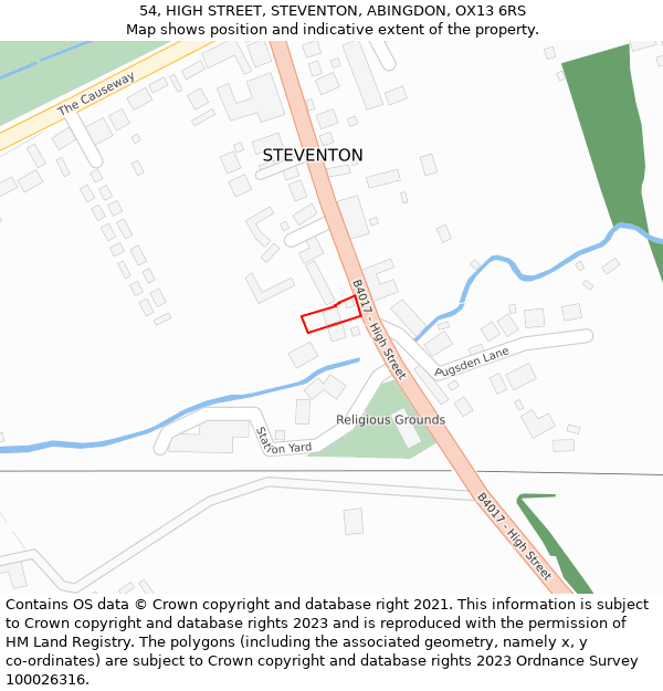 54, HIGH STREET, STEVENTON, ABINGDON, OX13 6RS: Location map and indicative extent of plot