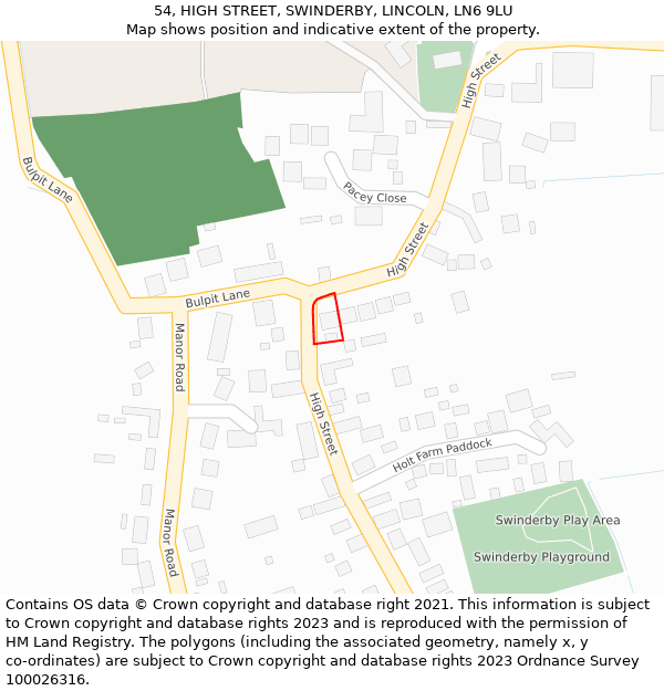 54, HIGH STREET, SWINDERBY, LINCOLN, LN6 9LU: Location map and indicative extent of plot