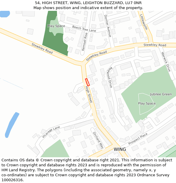 54, HIGH STREET, WING, LEIGHTON BUZZARD, LU7 0NR: Location map and indicative extent of plot