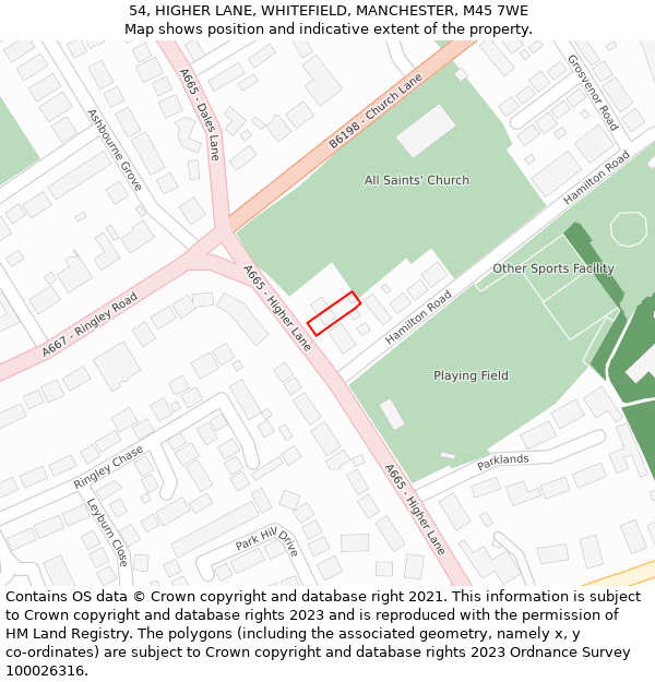 54, HIGHER LANE, WHITEFIELD, MANCHESTER, M45 7WE: Location map and indicative extent of plot