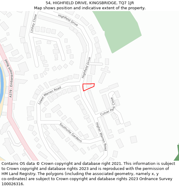 54, HIGHFIELD DRIVE, KINGSBRIDGE, TQ7 1JR: Location map and indicative extent of plot