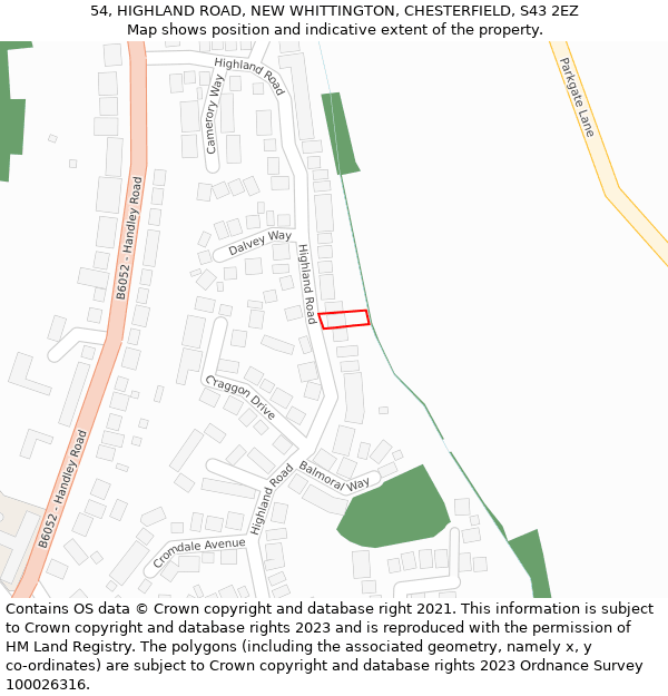 54, HIGHLAND ROAD, NEW WHITTINGTON, CHESTERFIELD, S43 2EZ: Location map and indicative extent of plot