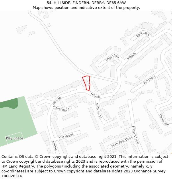 54, HILLSIDE, FINDERN, DERBY, DE65 6AW: Location map and indicative extent of plot