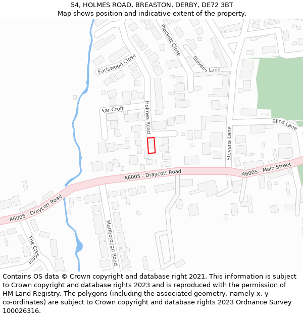 54, HOLMES ROAD, BREASTON, DERBY, DE72 3BT: Location map and indicative extent of plot