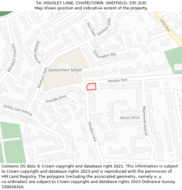 54, HOUSLEY LANE, CHAPELTOWN, SHEFFIELD, S35 2UD: Location map and indicative extent of plot