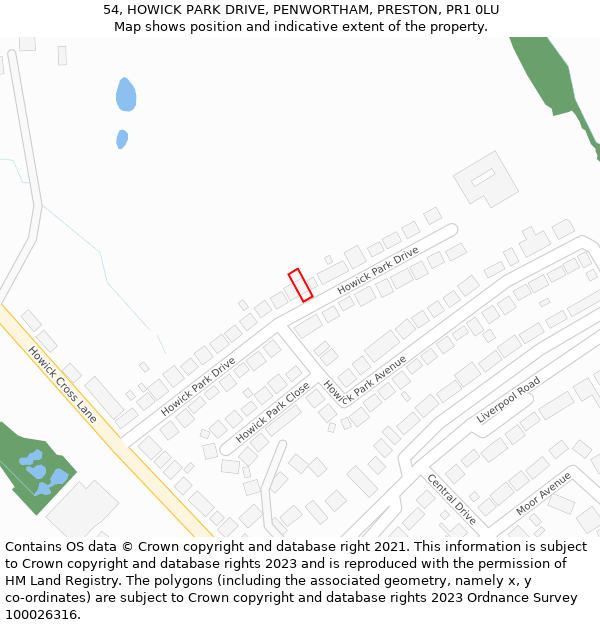 54, HOWICK PARK DRIVE, PENWORTHAM, PRESTON, PR1 0LU: Location map and indicative extent of plot