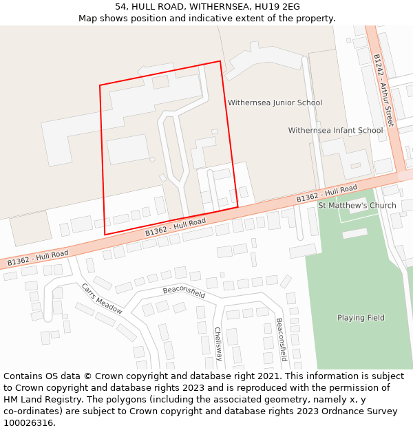 54, HULL ROAD, WITHERNSEA, HU19 2EG: Location map and indicative extent of plot