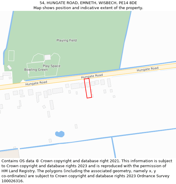 54, HUNGATE ROAD, EMNETH, WISBECH, PE14 8DE: Location map and indicative extent of plot