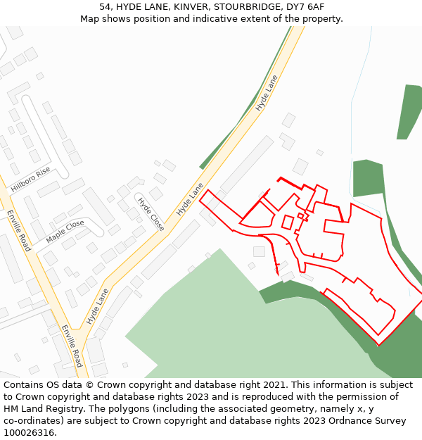 54, HYDE LANE, KINVER, STOURBRIDGE, DY7 6AF: Location map and indicative extent of plot