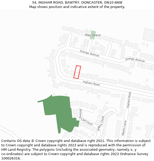 54, INGHAM ROAD, BAWTRY, DONCASTER, DN10 6NW: Location map and indicative extent of plot