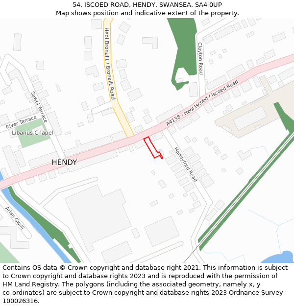 54, ISCOED ROAD, HENDY, SWANSEA, SA4 0UP: Location map and indicative extent of plot