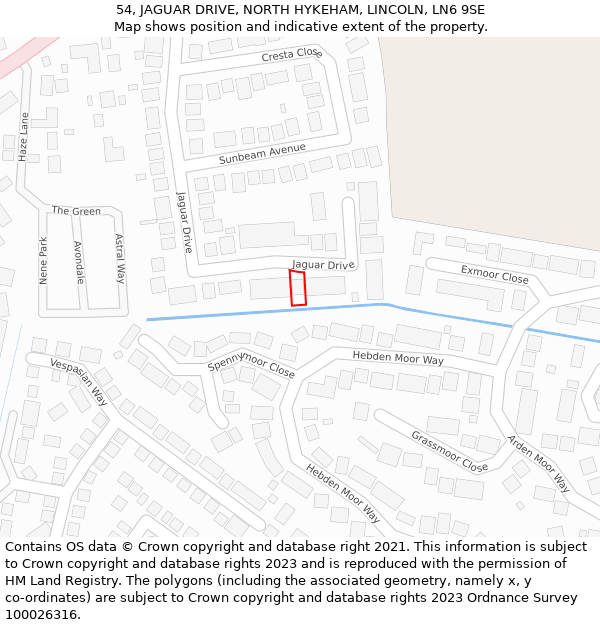 54, JAGUAR DRIVE, NORTH HYKEHAM, LINCOLN, LN6 9SE: Location map and indicative extent of plot