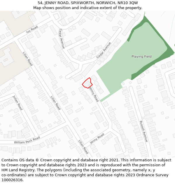 54, JENNY ROAD, SPIXWORTH, NORWICH, NR10 3QW: Location map and indicative extent of plot