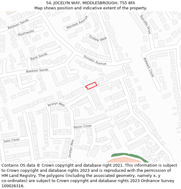 54, JOCELYN WAY, MIDDLESBROUGH, TS5 8FA: Location map and indicative extent of plot