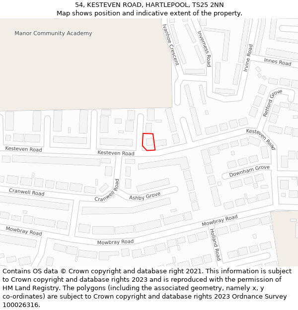 54, KESTEVEN ROAD, HARTLEPOOL, TS25 2NN: Location map and indicative extent of plot